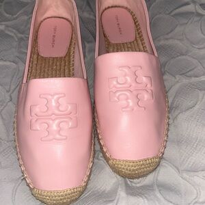 Tory Burch Pastel Pink Leather Espadrille Flats